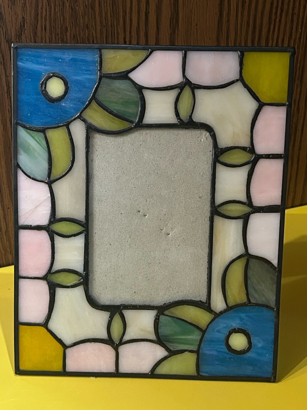 Sold—- Vintage Stained Glass(Resin?) Floral Pattern Photo Frame